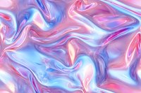 Swirling abstract marble pattern in pastel pink and blue colors with pearlescent effect creates dreamy holographic background for modern design projects.