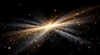 Bright golden light burst with glowing particles and rays radiating from center point against dark background, creating dramatic cosmic explosion effect.