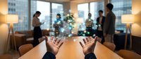 Businessman hands holding glowing digital network globe with icons, diverse team in modern office background, global connectivity concept.