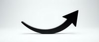 Black curved arrow pointing upward and right on white background isolated for business growth presentations and infographic design elements.