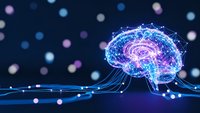 Digital brain with glowing neural networks and data connections on dark background. Artificial intelligence, machine learning, neuroscience concept.