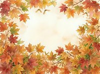 Autumn maple leaves in shades of red, orange, and gold frame a cream background, creating a seasonal border ideal for fall designs, greeting cards, and seasonal marketing materials.