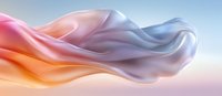 Smooth flowing fabric in pastel colors creates gentle waves and folds against soft gradient background, showcasing elegant motion and luxurious textile movement.