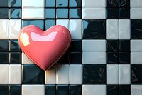 Glossy red heart shape against black and white checkered tile background, creating contrast and depth for romantic or love-themed designs.