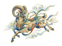 Ornate mythical dragon with flowing mane and decorative swirls in gold, blue, and cream tones, isolated on transparent background. Ready for t-shirt design, clipart, stickers, sublimation, and print-on-demand projects.