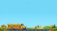 School bus driving on road with trees and hills in countryside landscape for educational transportation and back to school concepts.