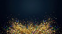 Shimmering gold and multicolored particles burst upward against dark background, creating festive sparkle effect for celebrations, holidays, and special event designs.
