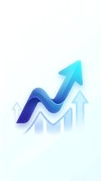 Upward trending arrow with wave graph showing business growth, financial success, and market increase on white background for corporate presentations.