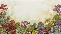 Colorful succulent plants border frame with empty space for text on watercolor background for botanical design projects and natural decorative elements.