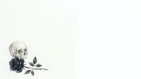 Skull with dark rose and green leaves on isolated white background, suitable for gothic design, apparel printing, and decorative artwork.