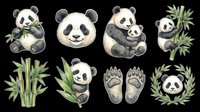Panda bear cub illustrations isolated on transparent background, ready for t-shirt design, clipart, stickers, sublimation and print-on-demand products.