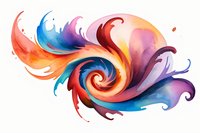 Vibrant watercolor spiral splash with dynamic swirling motion in orange, blue, purple and red hues on white background, isolated design element for creative projects.