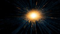 Bright golden light burst with radiating blue rays on dark background creates dramatic speed effect and dynamic motion perspective.