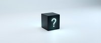 Black cube with glowing white question mark symbol on clean white background for mystery, uncertainty, and problem-solving concepts in business presentations.