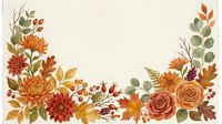 Autumn floral border with orange roses, chrysanthemums and fall foliage on cream background for seasonal greeting cards and wedding invitations.