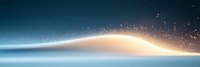 Glowing light wave with sparkling particles flowing on dark blue background, abstract modern design element for technology and science concepts.