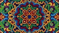 Ornate mandala pattern with intricate floral motifs in vibrant colors. Seamless decorative design for textiles, wallpapers, and spiritual meditation backgrounds.