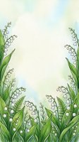 Lily of the valley flowers frame with green leaves on watercolor background for spring greeting cards and wedding invitations.