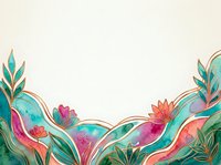 Watercolor floral border with teal, pink and gold accents on cream background, copy space for text, greeting card or invitation design.