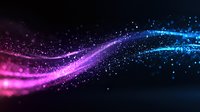 Magical glowing wave with sparkling particles flowing from pink to blue on dark background, abstract light effect for cosmic design and motion graphics.