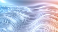 Abstract wavy lines creating fluid motion effect in soft blue and coral gradient background with bokeh sparkles and light effects. Modern flowing design element.
