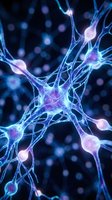 Glowing neural network with electric blue and purple synapses firing against dark background for neuroscience and brain research concepts.