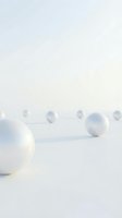 Abstract white spheres scattered on clean minimalist surface with soft lighting for modern design projects and contemporary presentations.