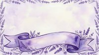 Blank purple lavender ribbon banner with floral botanical border frame on light background, isolated design element for wedding invitations, greeting cards, and decorative projects.