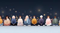 Diverse group of people sitting in meditation pose under starry night sky, mindfulness and spiritual wellness concept for relaxation and inner peace.