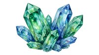 Cluster of green and blue crystalline gemstones isolated on white background, suitable for jewelry design, mineral education, and decorative graphics.