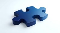 Blue puzzle piece on white background, representing problem solving, teamwork, and business solutions for corporate and educational projects.