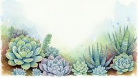 Watercolor succulent plants border frame with copy space for text on white background, botanical garden design element for invitations and cards.