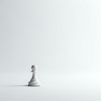 Single white chess pawn piece standing alone on clean white background with soft shadow, minimalist composition for strategic business concepts.