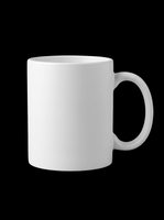 Blank white ceramic mug isolated on transparent background, ready for custom design, sublimation printing, and merchandise production for mugs and drinkware.