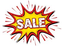 Comic book style sale burst with explosive red and yellow colors for promotional marketing campaigns and retail advertising designs.