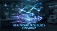 Futuristic healthcare technology concept with glowing DNA helix hologram floating above open hand in modern medical laboratory for innovation presentations.