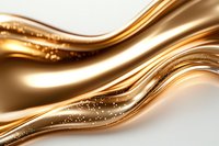 Luxurious golden waves with sparkling particles flow in smooth curves against white background, creating elegant abstract design for luxury branding and decorative art.