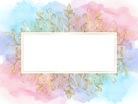 Watercolor floral frame with golden botanical elements and pastel background for wedding invitations, greeting cards and elegant design projects.