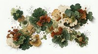 Autumn floral arrangement with dried leaves and flowers in earth tones on white background, isolated for seasonal design projects.