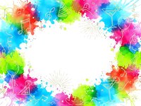 Vibrant colorful paint splashes frame with white center space for text or design. Bright rainbow watercolor border with artistic splatters and drops.