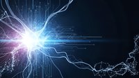 Digital energy burst with electric lightning bolts and glowing particles on dark background for technology and power concepts.