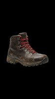 Weathered hiking boot with red laces isolated on transparent background, ready for t-shirt design, clipart, stickers, print-on-demand products and sublimation projects.