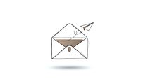 Open envelope with paper airplane flying out on white background isolated for email marketing and communication design concepts.