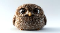 Adorable round fluffy owl with large expressive eyes and tiny beak against light background, creating charming and endearing character for nature and wildlife designs.