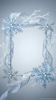 Winter holiday frame with silver ribbon and snowflakes on gradient background for seasonal greeting cards and festive decorations.