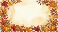 Autumn harvest frame with colorful fall leaves, pumpkins and berries on watercolor background for seasonal greeting cards and thanksgiving designs.
