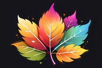 Vibrant colorful autumn leaves arranged in fan shape with gradient colors from pink to blue on black background. Perfect for seasonal designs and decorative artwork.