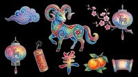Colorful Chinese New Year of the Goat clipart set, isolated on transparent background, ready for stickers, sublimation, t-shirt design, and print on demand use.
