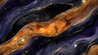 Swirling cosmic waves with golden and purple liquid textures, sparkling particles, and glowing light effects creating an abstract space-inspired background for digital design projects.