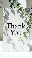 Thank you text on marble surface with ivy plant shadows, elegant minimal style for greeting cards and social media posts.